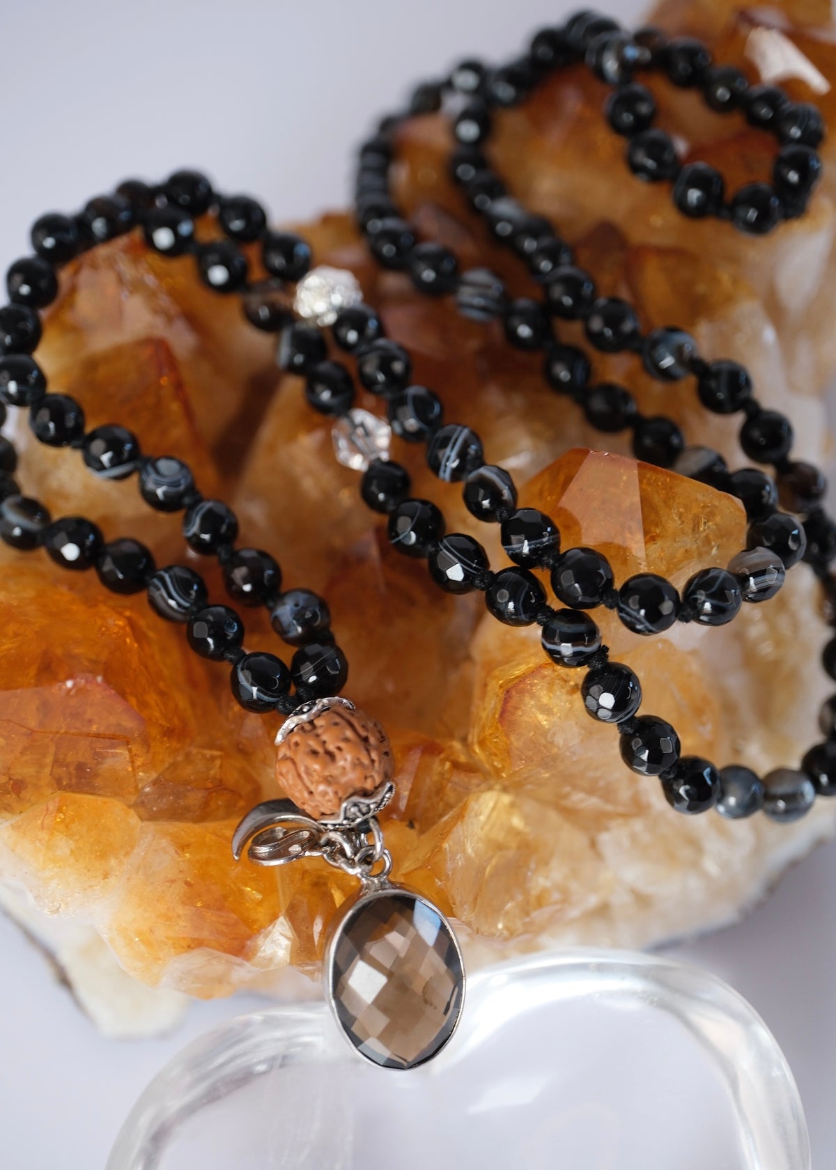 VAJRA ‘The Thunderbolt, Power to Push Through’ | Black Onyx, Smoky Quartz, Rudraksha