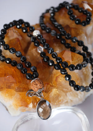 VAJRA ‘The Thunderbolt, Power to Push Through’ | Black Onyx, Smoky Quartz, Rudraksha
