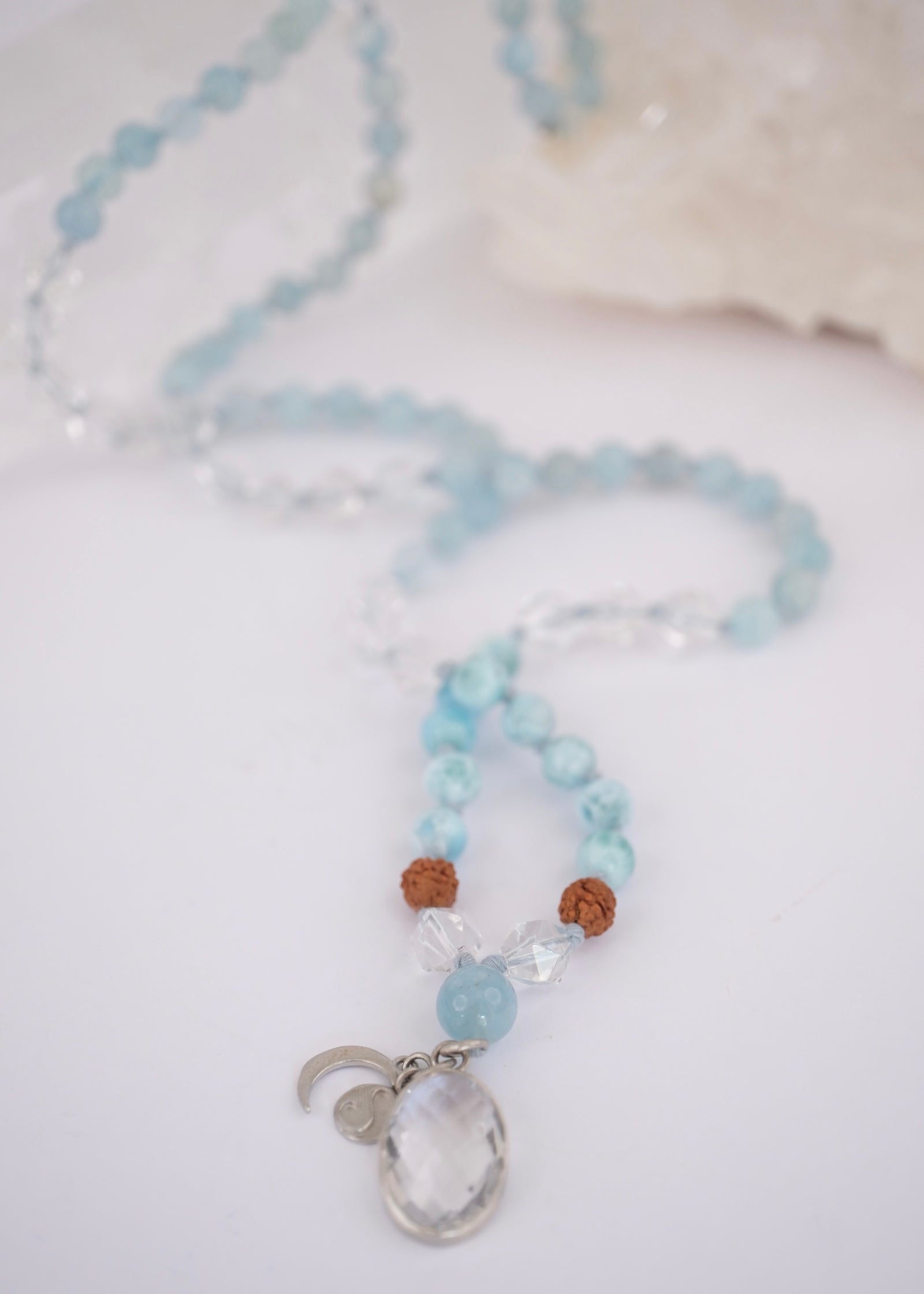 ENLIGHTEN Mala | Larimar, Aquamarine, Herkimer & Quartz