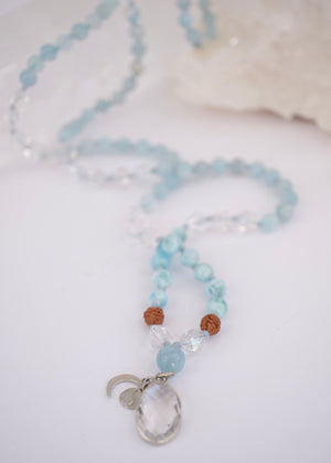 ENLIGHTEN Mala | Larimar, Aquamarine, Herkimer & Quartz
