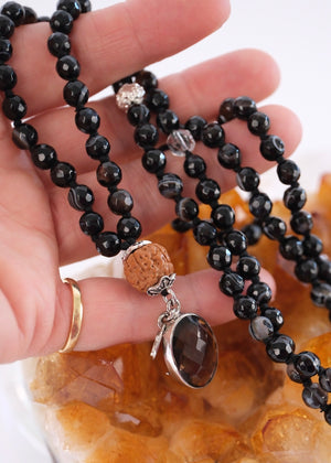 VAJRA ‘The Thunderbolt, Power to Push Through’ | Black Onyx, Smoky Quartz, Rudraksha