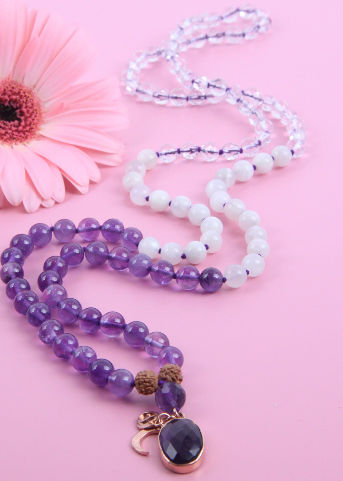 DIVYA Mala | Aura Cleansing with Amethyst, Moonstone, Himalaya Quartz