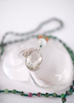 green ruby zoisite mala with green quartz and jade