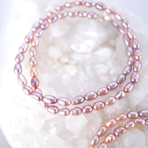 . Grace of the Moon bracelet of lustrous Akoya pearls in soft pink, lilac, and apricot hues