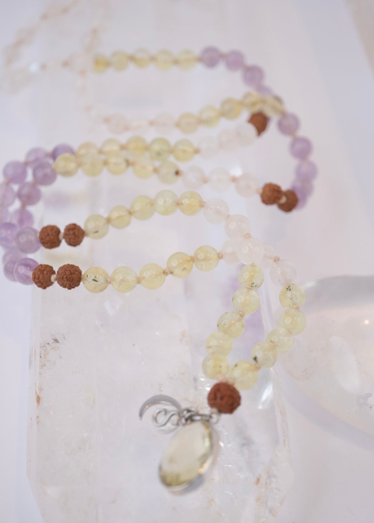 JOY Mala | Lemon & Lavender Quartz, Moonstone & Rudraksha