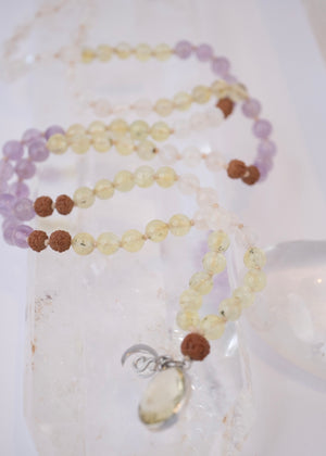 JOY Mala | Lemon & Lavender Quartz, Moonstone & Rudraksha