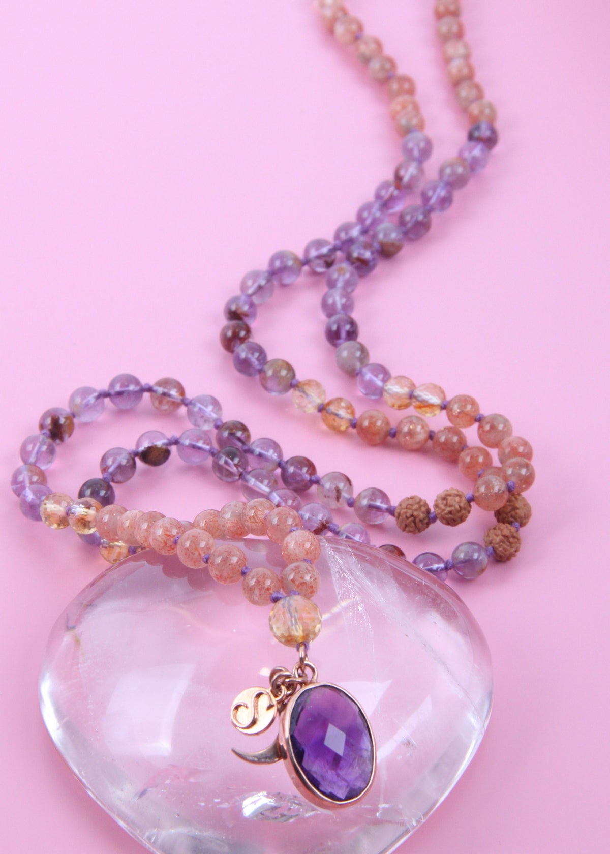 ĀRAMBHA New Beginnings Mala | Super 7, Amethyst Pendant