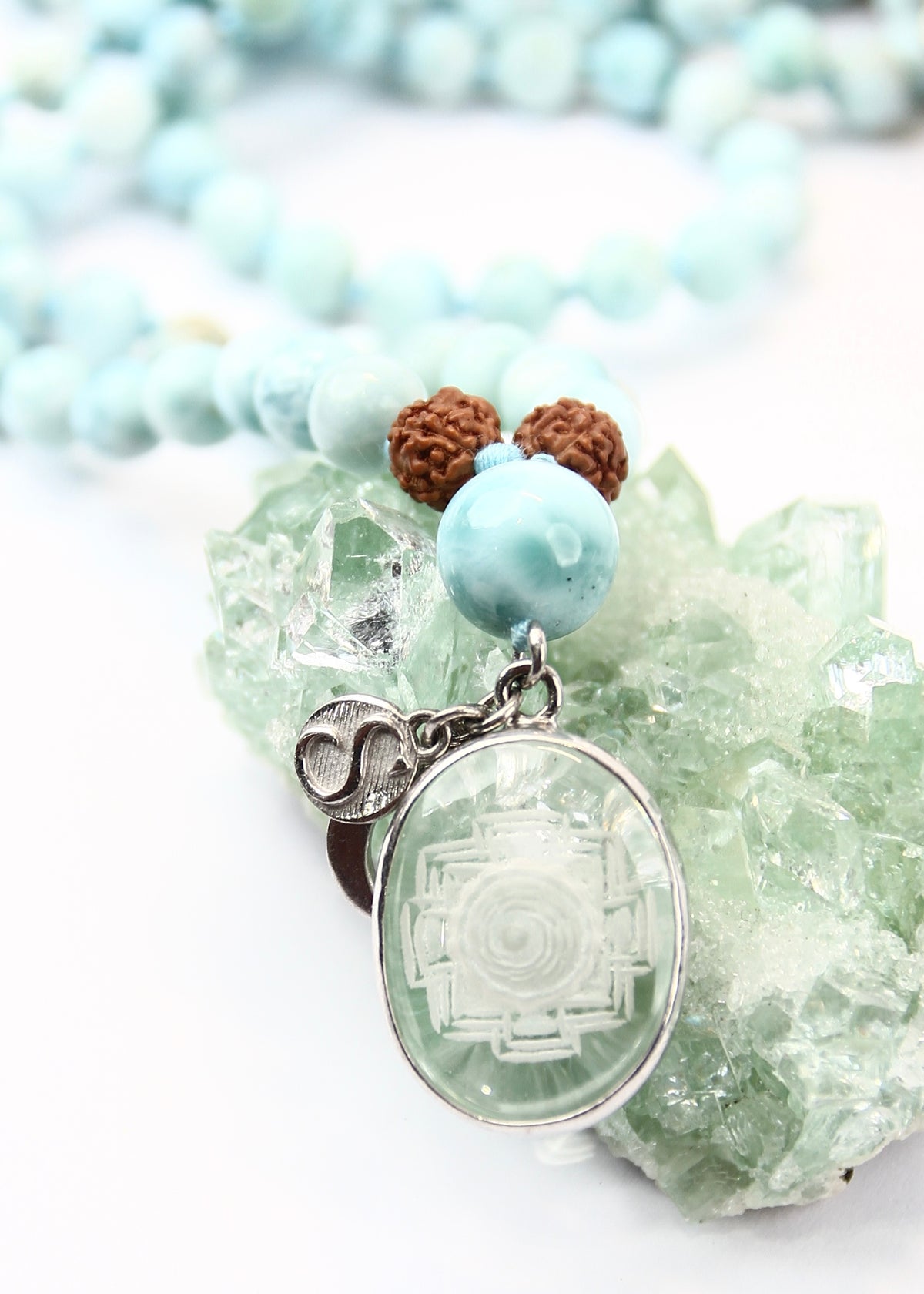 SATYA LOKA SRI DEVI Mala | Sri Yantra, Larimar, Rudraksha Mala