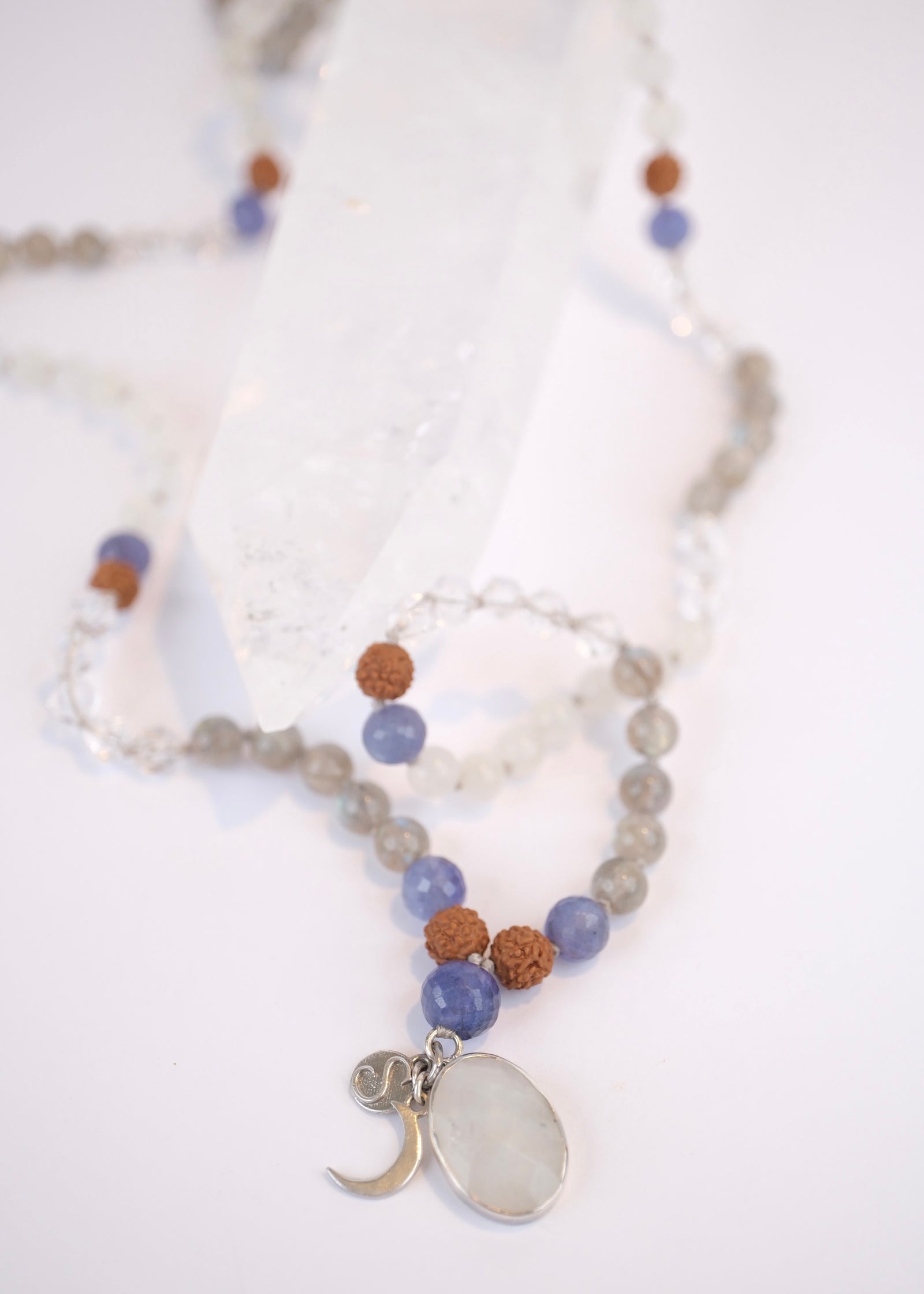 CHANDRASHEKHARA Crescent Moon (New Moon) | Tanzanite, Moonstone, Labradorite, Herkimer & Rudraksha