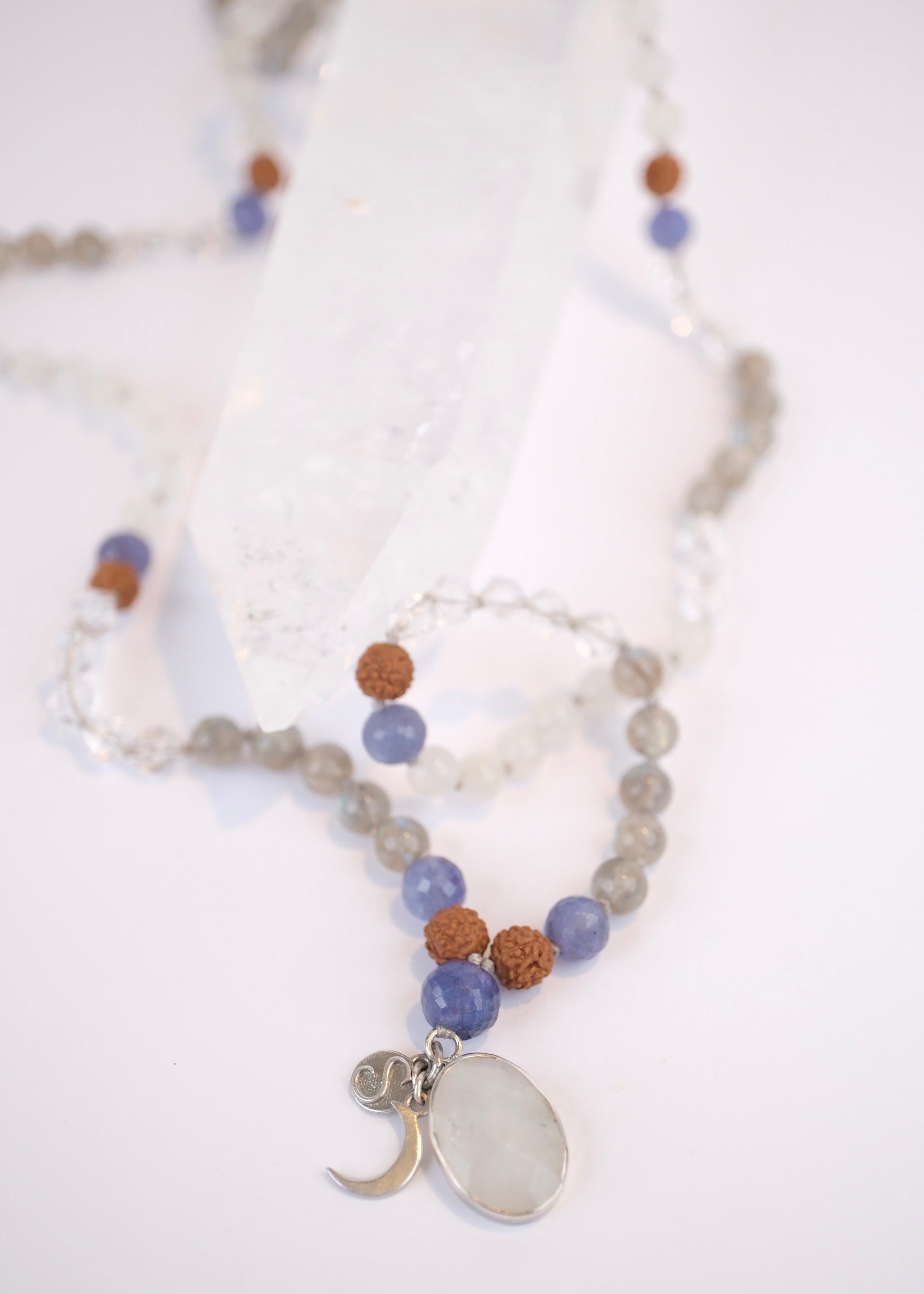 CHANDRASHEKHARA Crescent Moon (New Moon) | Tanzanite, Moonstone, Labradorite, Herkimer & Rudraksha