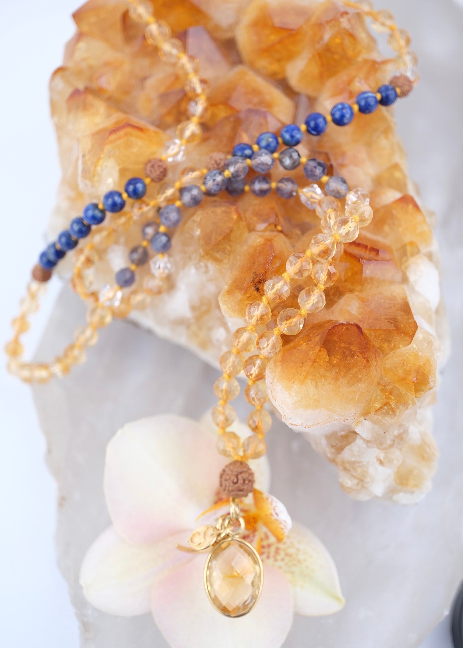 KARMA SIDDHI Success & The Accomplishment of Purposeful Action Mala | Citrine, Iolite, Lapis, Herkimer, Rudraksha