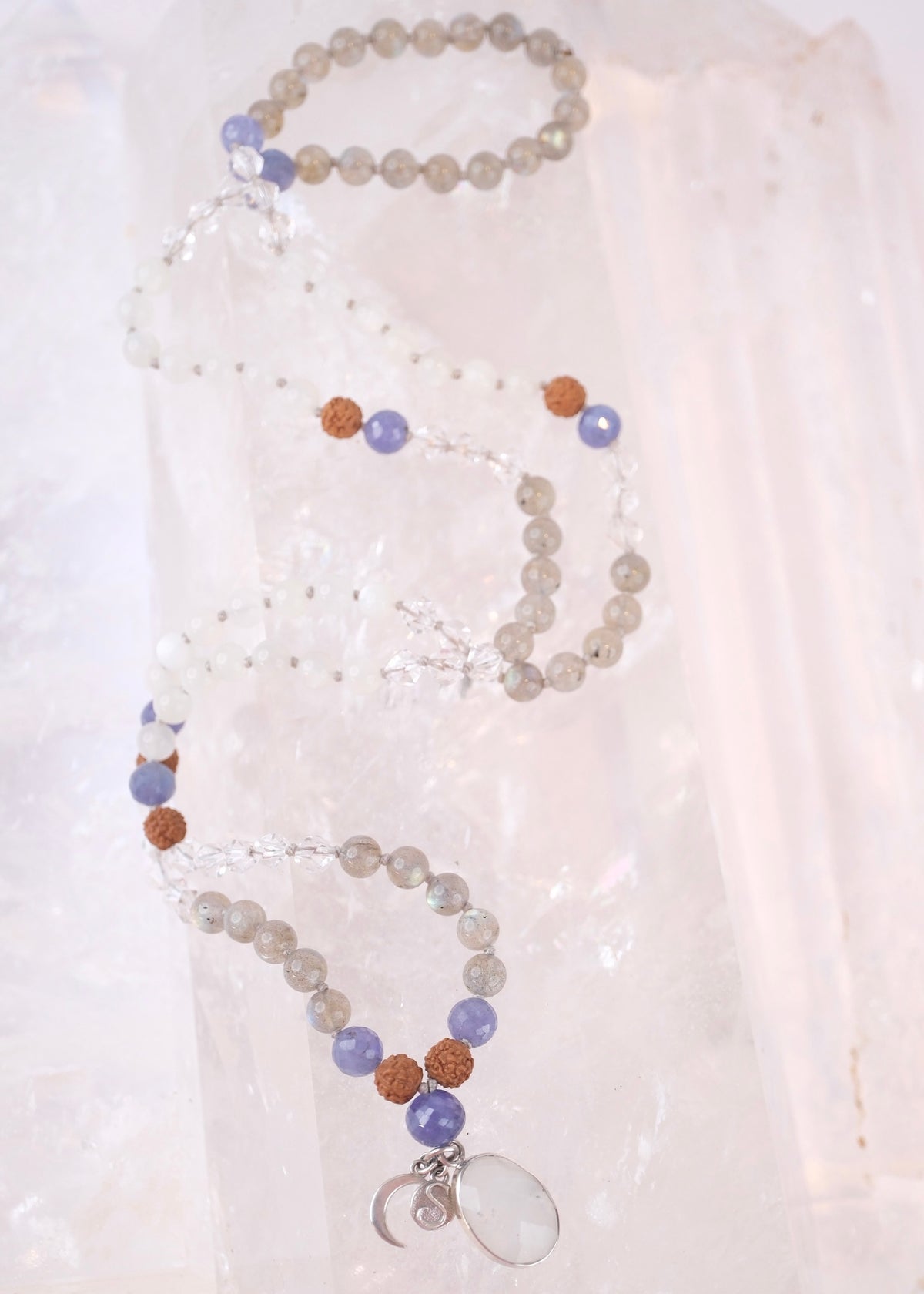 CHANDRASHEKHARA Crescent Moon (New Moon) | Tanzanite, Moonstone, Labradorite, Herkimer & Rudraksha