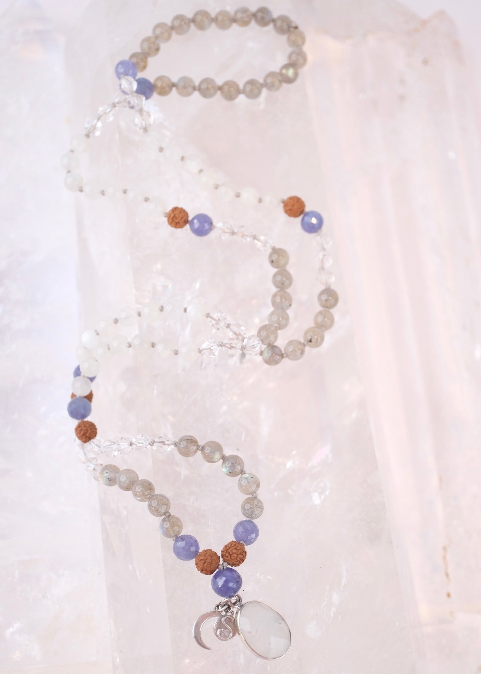 CHANDRASHEKHARA Crescent Moon (New Moon) | Tanzanite, Moonstone, Labradorite, Herkimer & Rudraksha