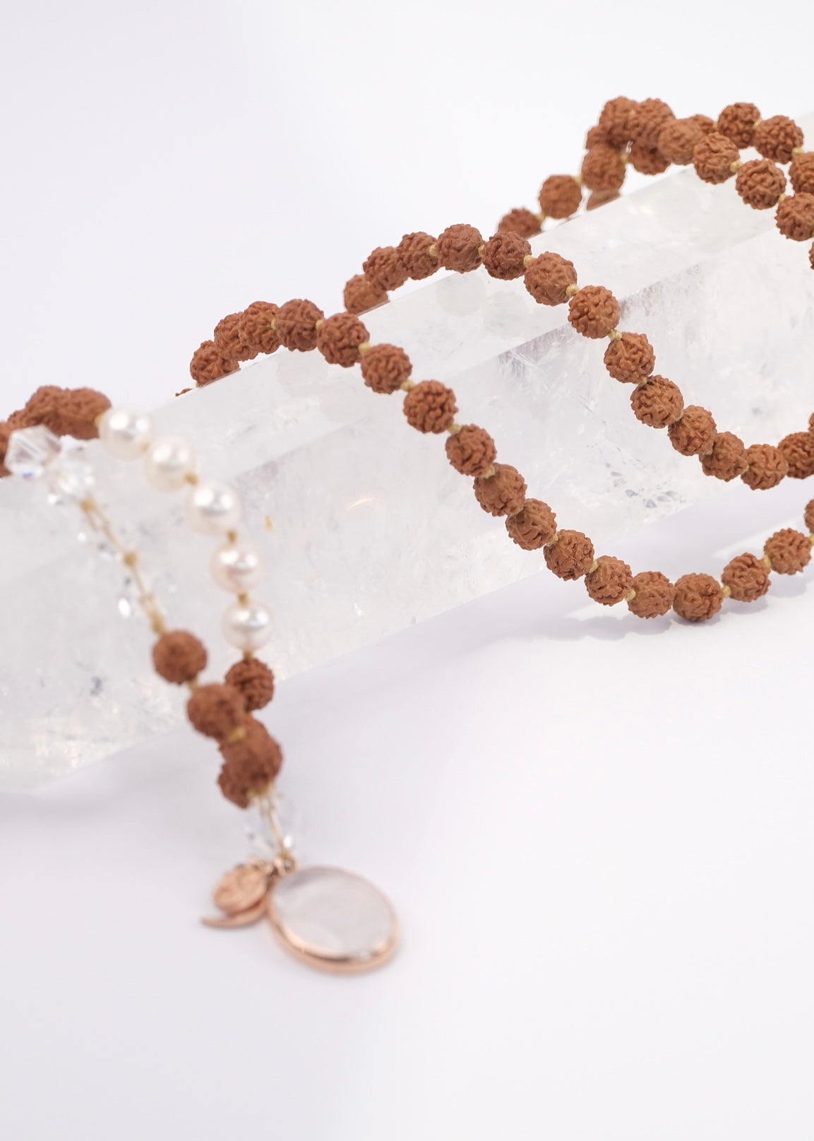 DEVI of HIMALAYA | Rudraksha with Sri Yantra Pendant, Pearl &amp; Herkimer Quartz Diamond | For the Ultimate Spiritual Tool