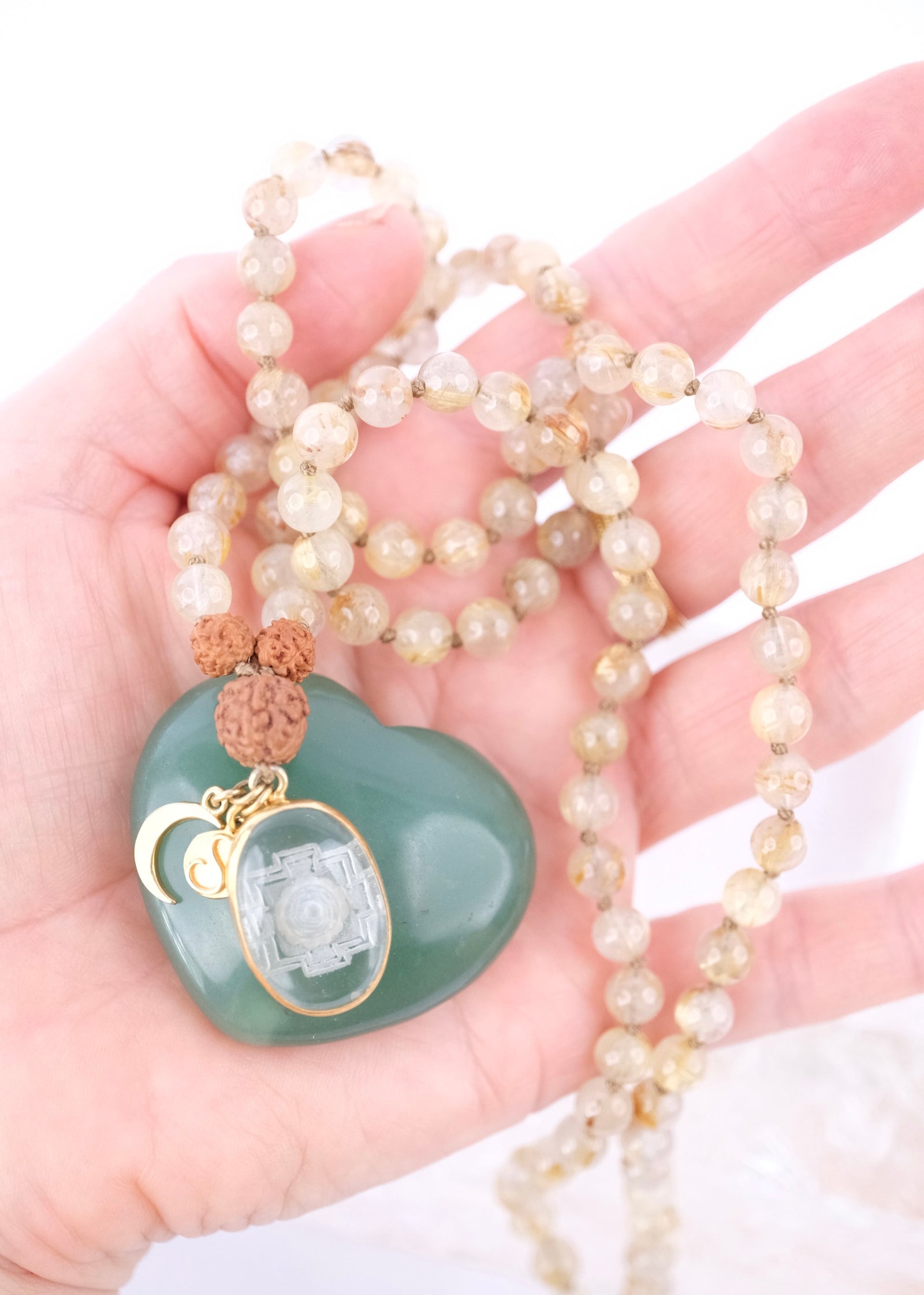 BLESSING THE HEALER  | Gold Rutile Quartz with Himalayan Quartz hand cut Sri Yantra Pendant