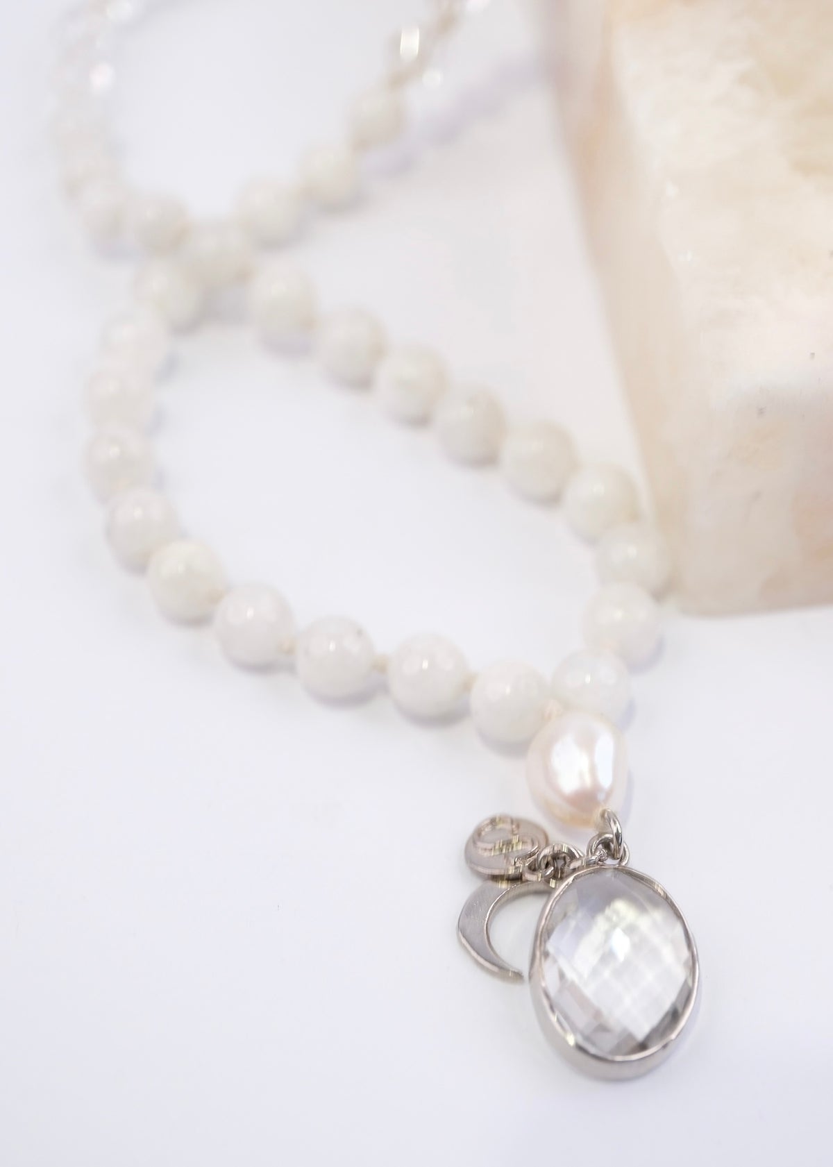 WHITE TARA Mala | with Moonstone, Pearl, Herkimer &amp; Quartz