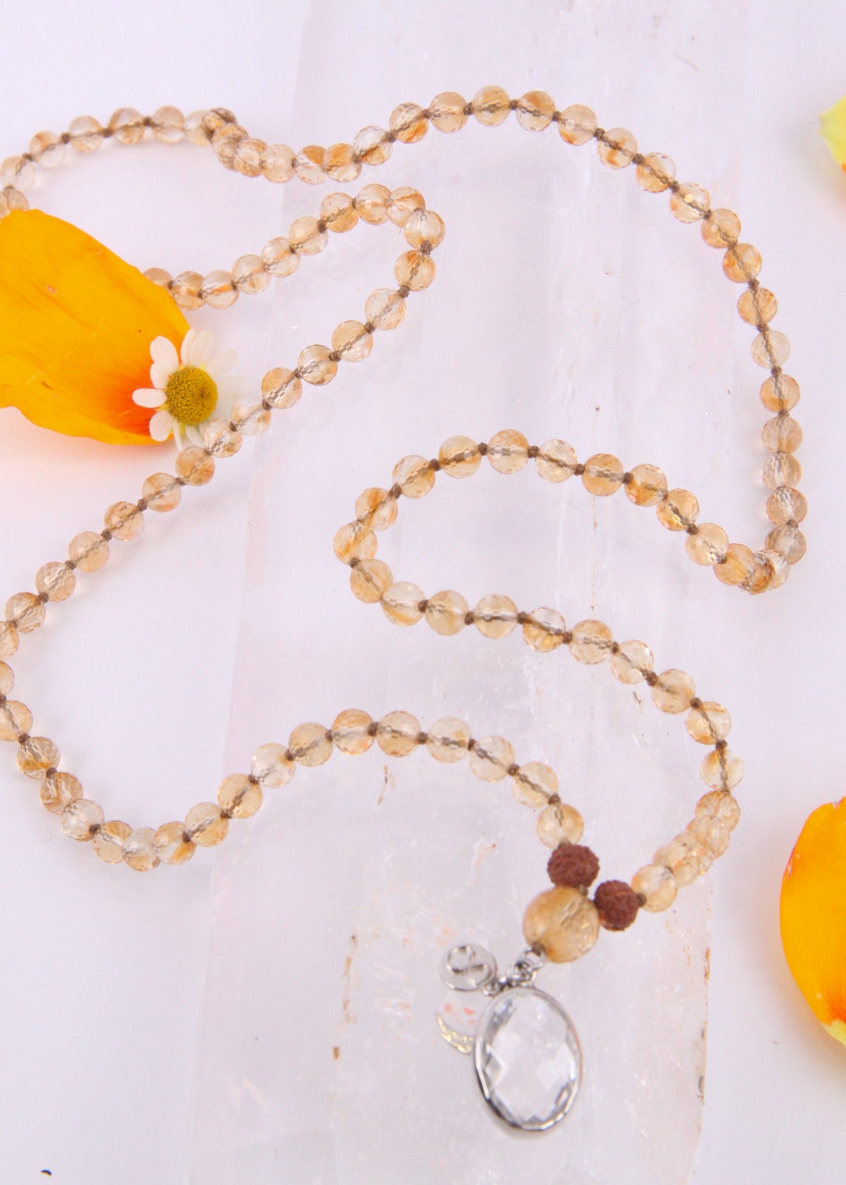 KUBER Divine Treasure Mala | Faceted Citrine, Himalayan Quartz Pendant