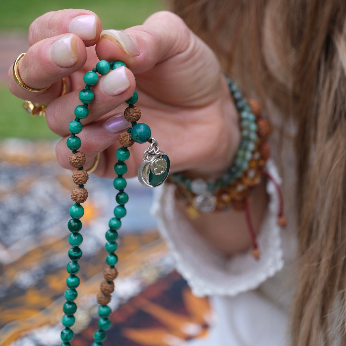 TRANSFORMATION Mala | Malachite, Green Onyx & Rudraksha