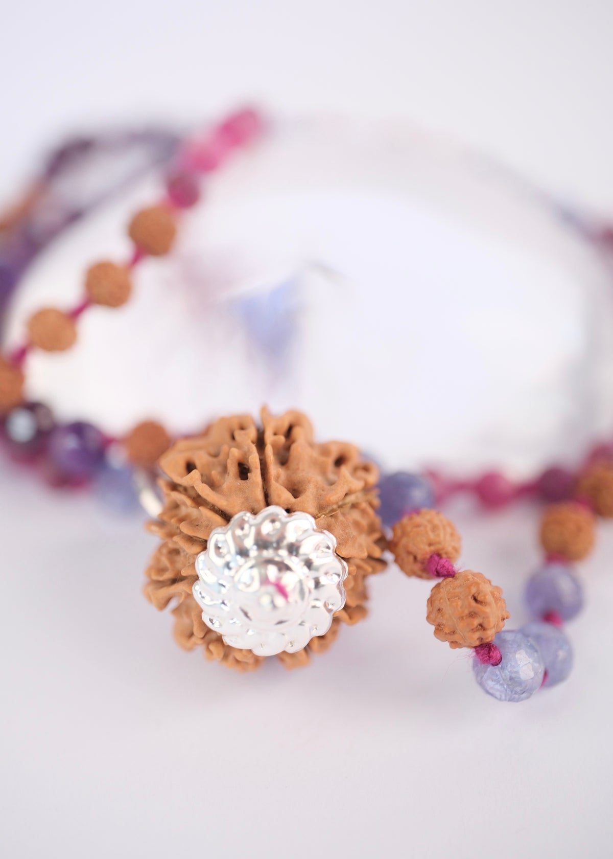 Close up of 9 Mukhi Rudraksha