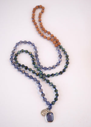 DEVAKA Divine, Celestial Mala | Emerald, Iolite & Rudraksha
