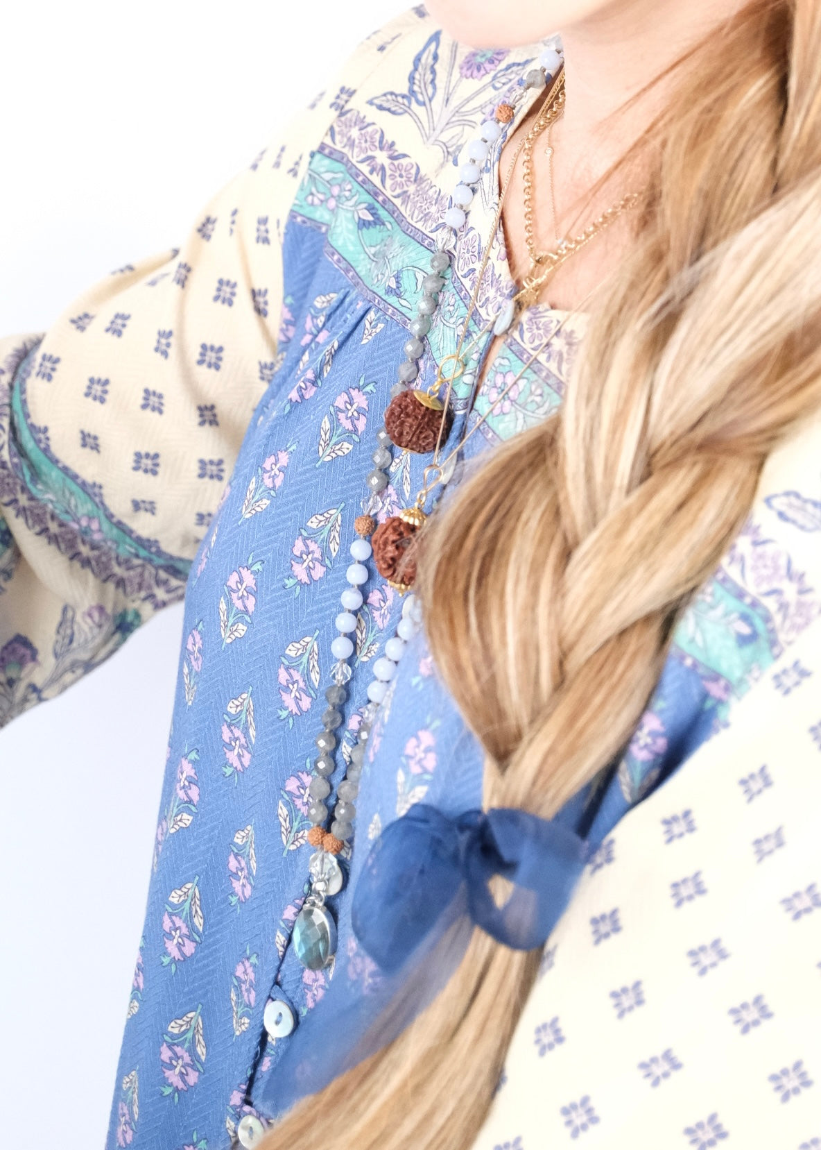 SOUL LIGHT Mala | Labradorite, Blue Lace Agate, Quartz, Rudraksha