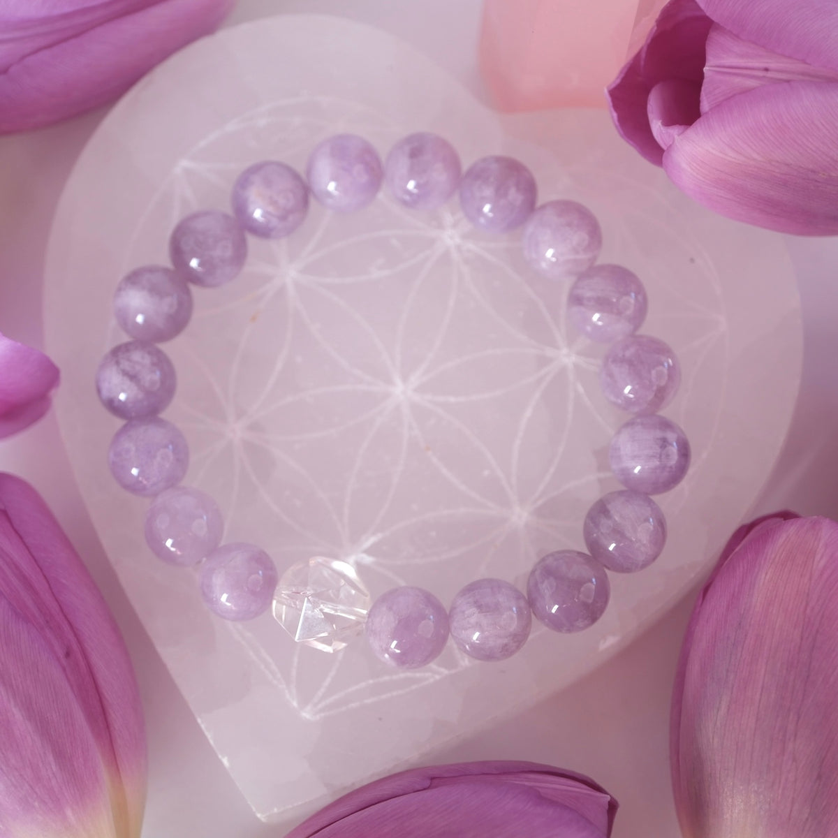 Gentle lilac quartz and Herkimer bracelet