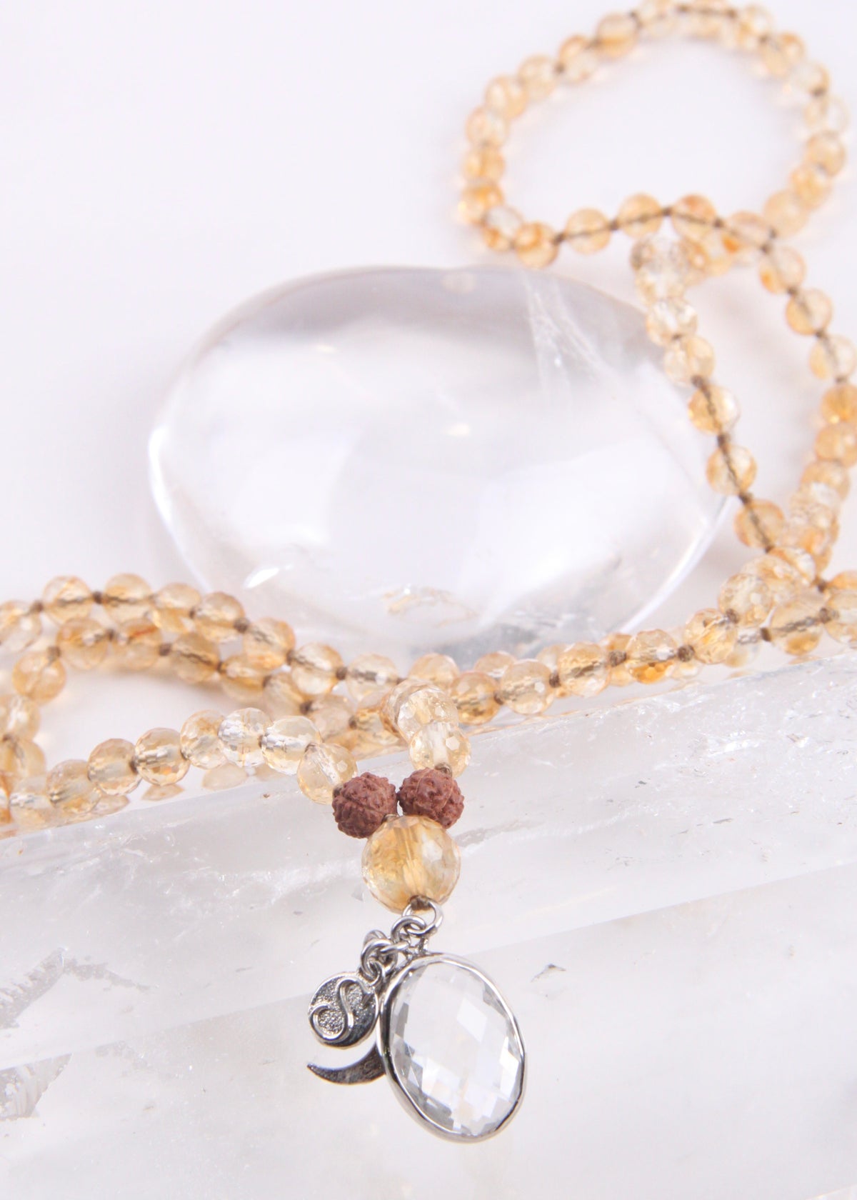 KUBER Divine Treasure Mala | Faceted Citrine, Himalayan Quartz Pendant