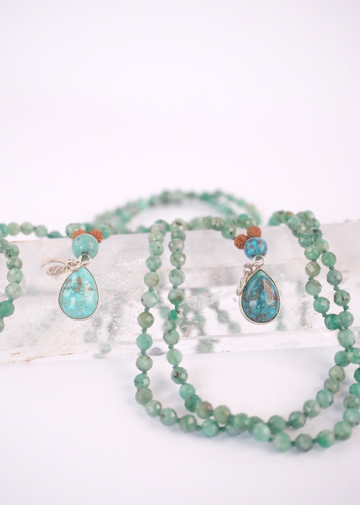 Shivoham Spiritual Jewellery Emerald necklace and Turquoise Pendant Mala