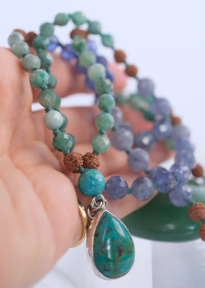 ABHYUDAYA 'The Mala of Destined Success' | Turquoise, Emerald, Tazanite, Iolite and Rudraksha