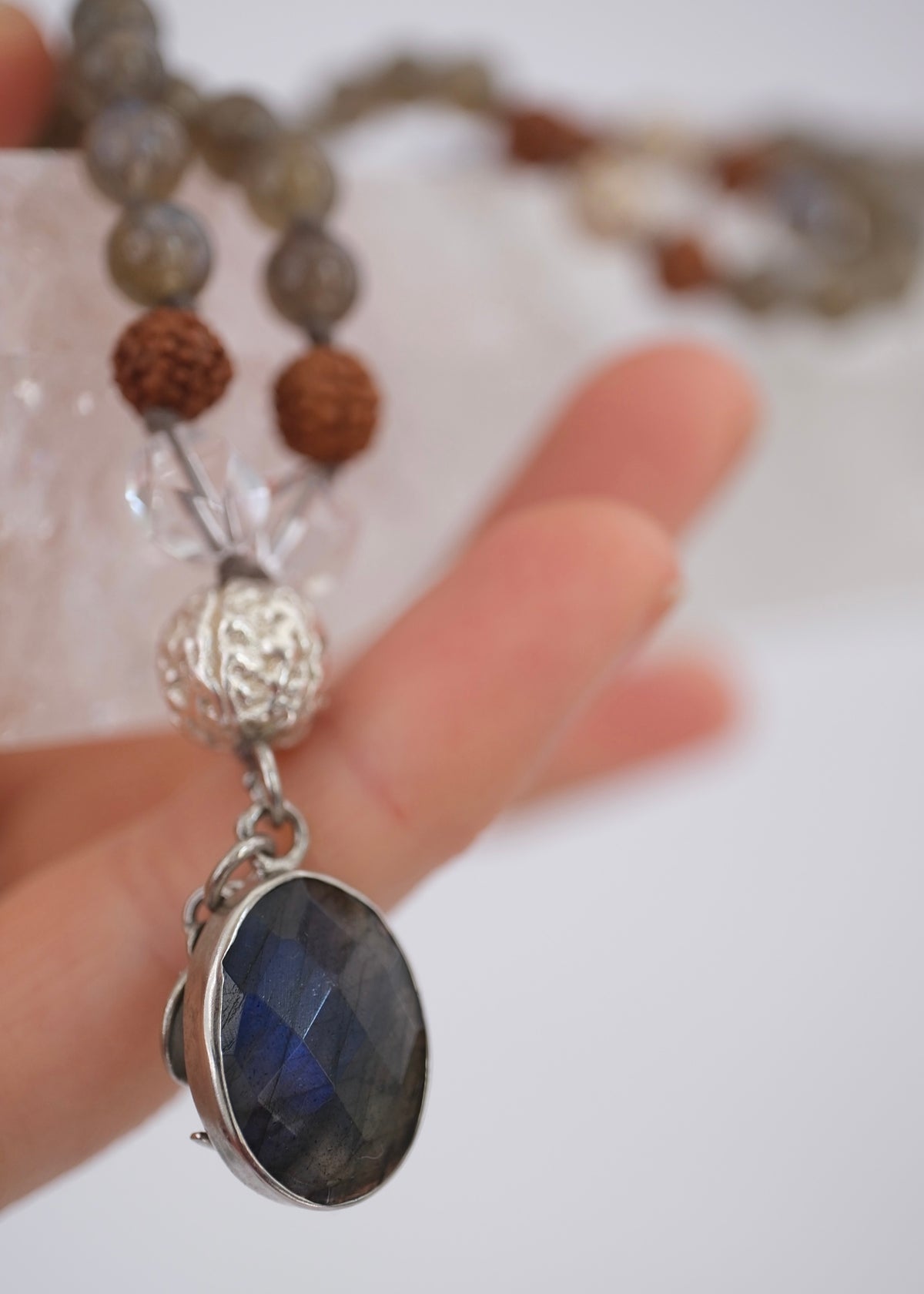 ORION STAR SEEDS Mala | Labradorite, Herkimer, Silver, Rudraksha | Made for Visionaries