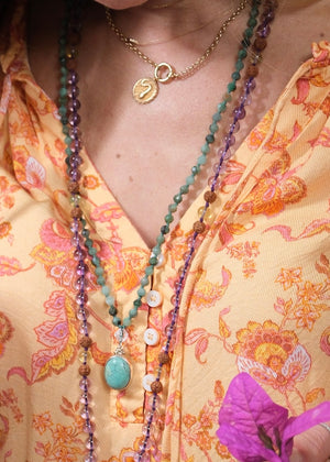 EKAANTA Mala | Finest Persian Turquoise Pendant and Emerald