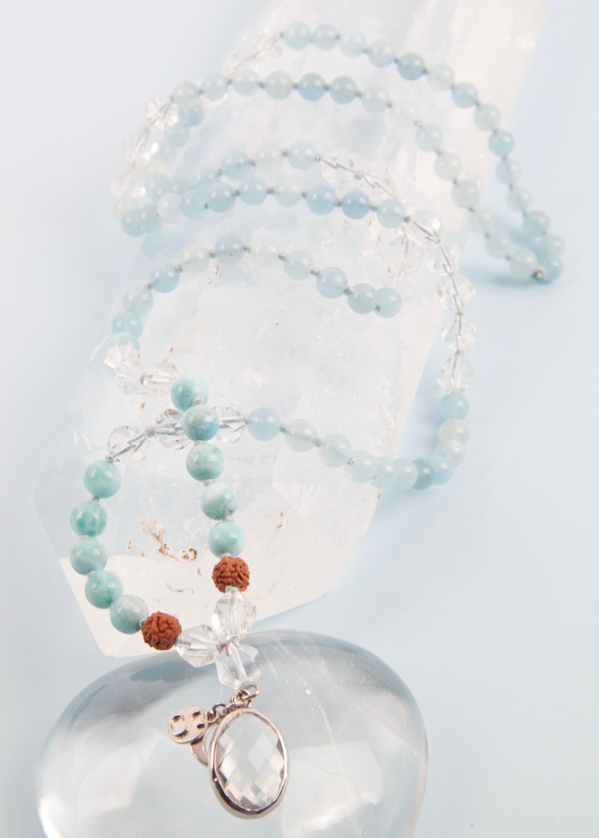 ENLIGHTEN Mala | Larimar, Aquamarine, Herkimer & Quartz