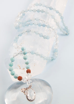 ENLIGHTEN Mala | Larimar, Aquamarine, Herkimer & Quartz