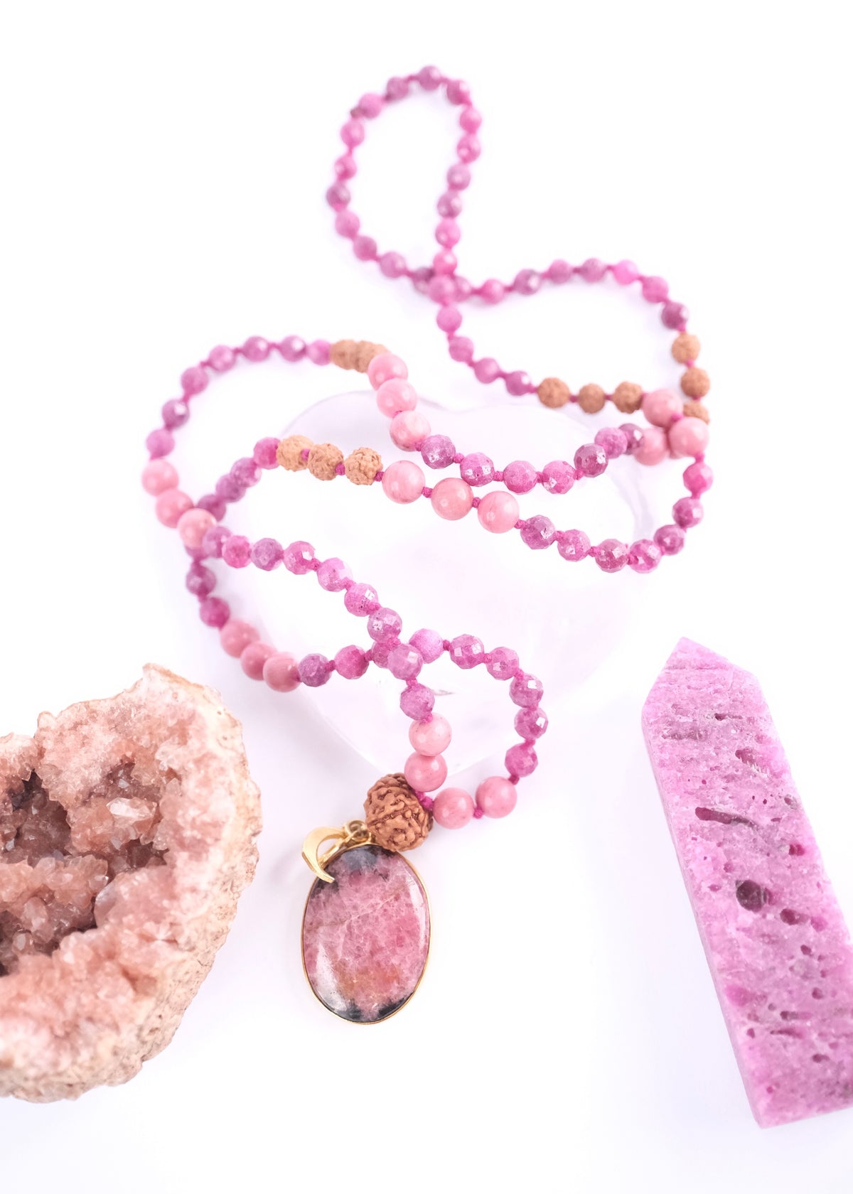RAJRANI The Sovereign Queen Mala | Ruby, Rhodonite, Rudraksha