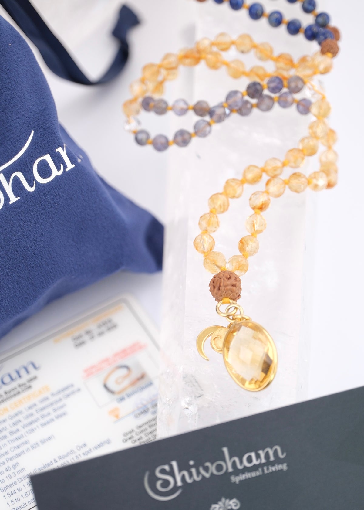 KARMA SIDDHI Success &amp; The Accomplishment of Purposeful Action Mala | Citrine, Iolite, Lapis, Herkimer, Rudraksha