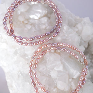 . Grace of the Moon bracelet of lustrous Akoya pearls in soft pink, lilac, and apricot hues