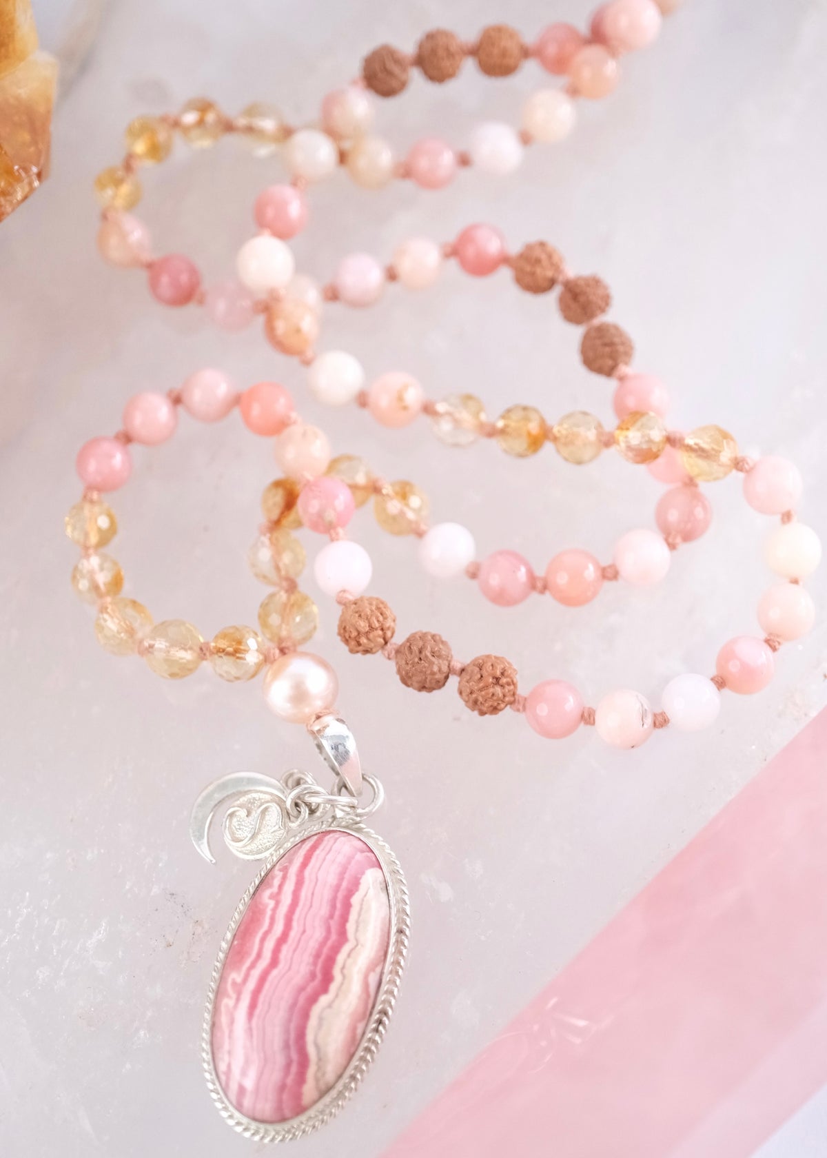 ATMA PREMA ‘The Sacred Self Love’ Mala | Rhodochrosite, Citrine, Pink Opal