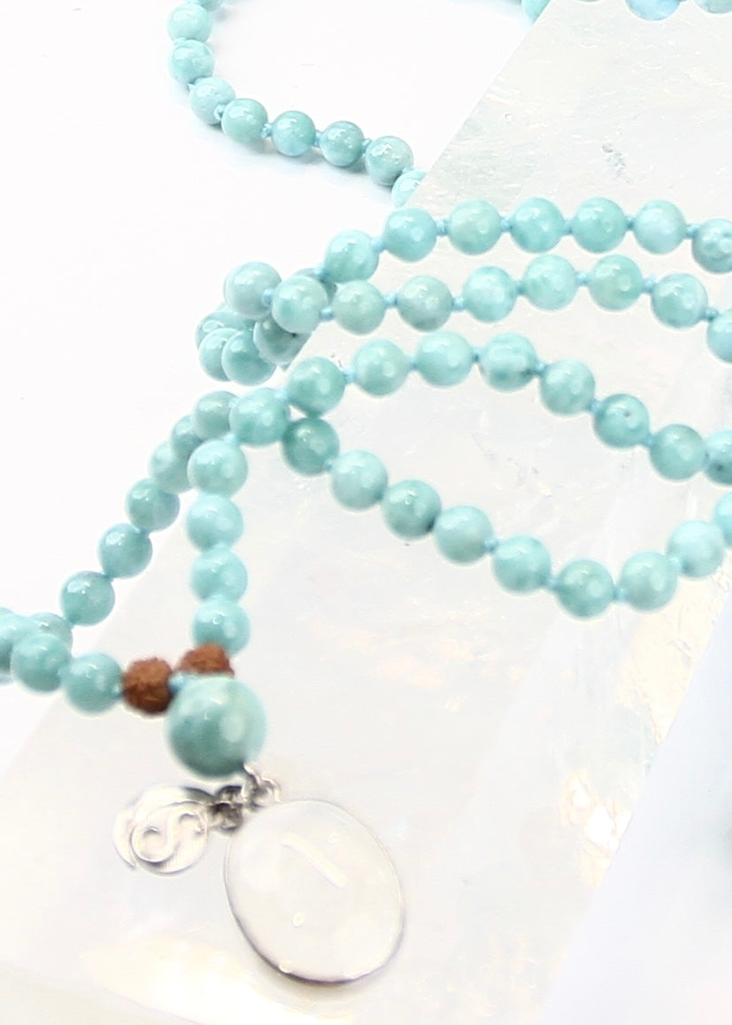 SATYA LOKA SRI DEVI Mala | Sri Yantra, Larimar, Rudraksha Mala