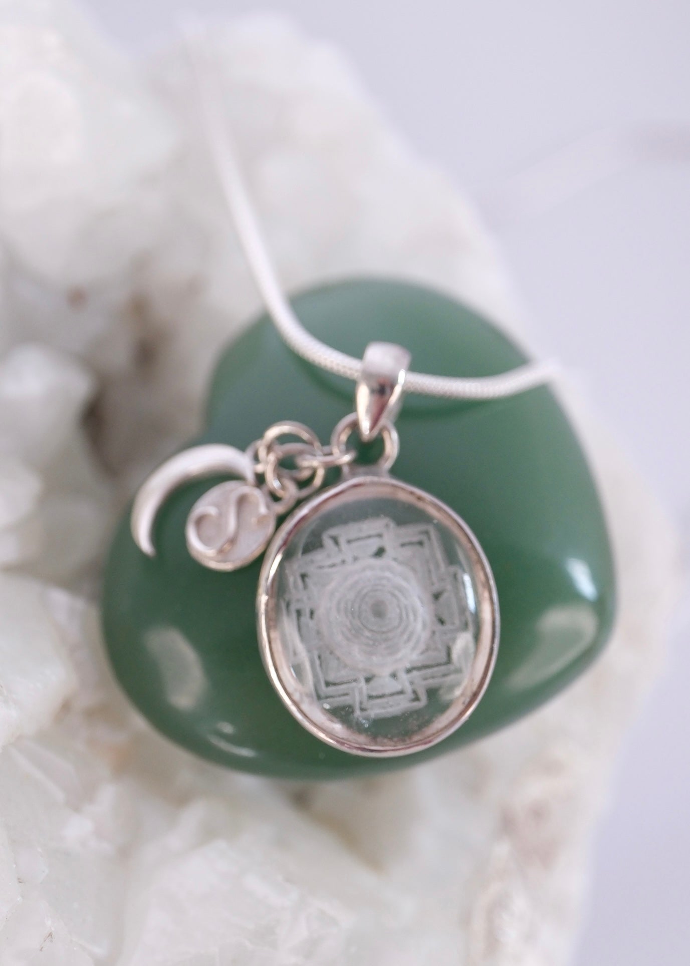 Sri Yantra Pendant 'Hand-carved in Himalayan Quartz' | 925 Sterling Silver