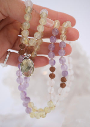 JOY Mala | Lemon & Lavender Quartz, Moonstone & Rudraksha