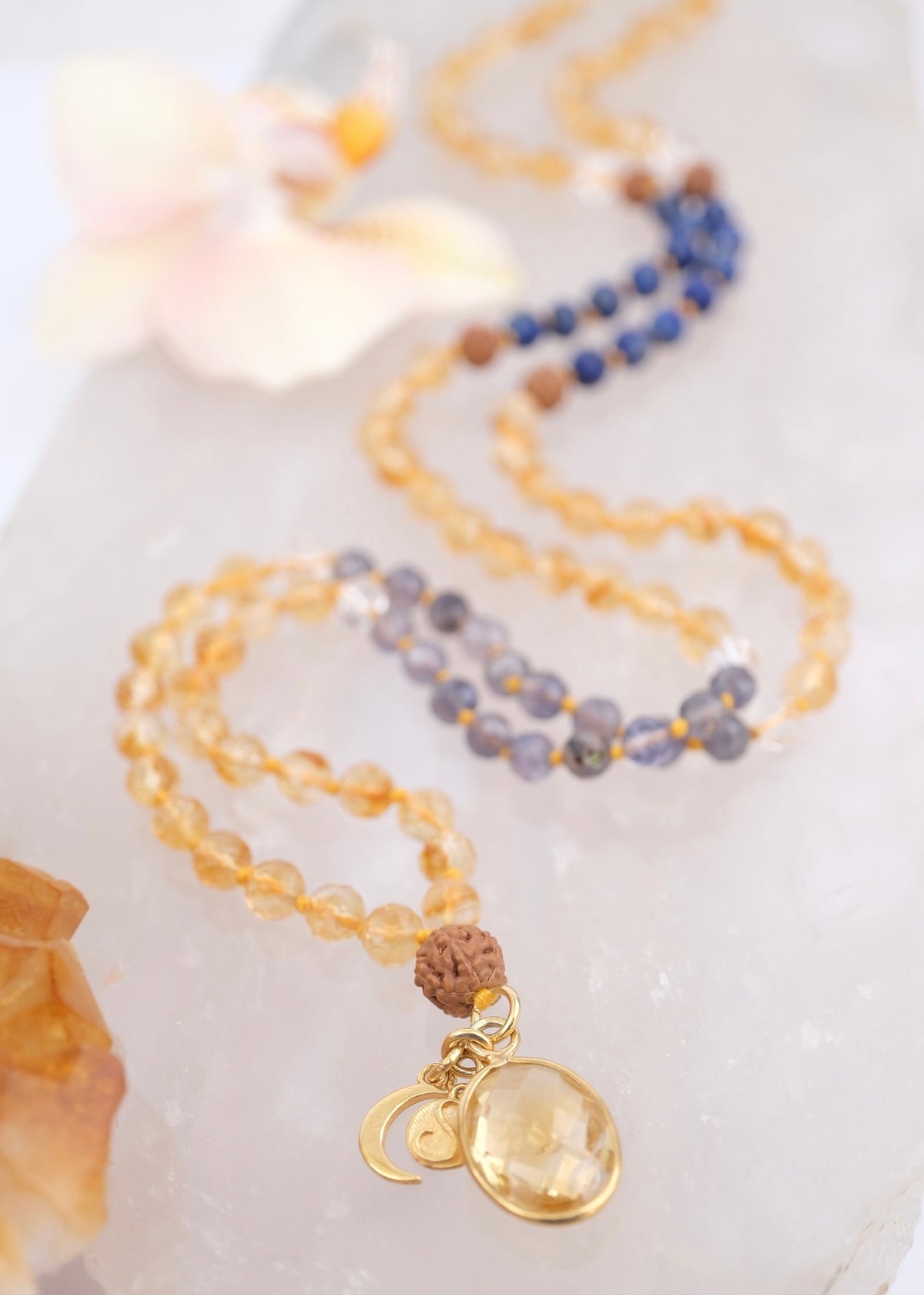 KARMA SIDDHI Success &amp; The Accomplishment of Purposeful Action Mala | Citrine, Iolite, Lapis, Herkimer, Rudraksha