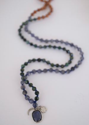 DEVAKA Divine, Celestial Mala | Emerald, Iolite & Rudraksha
