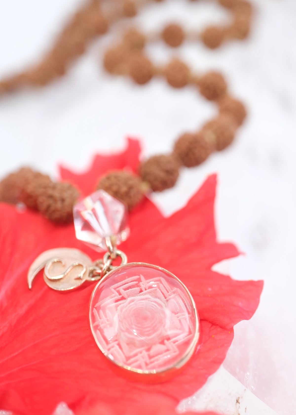 SRI YANTRA MEDITATION| Rudraksha with hand-carved Sri Yantra &amp; Herkimer