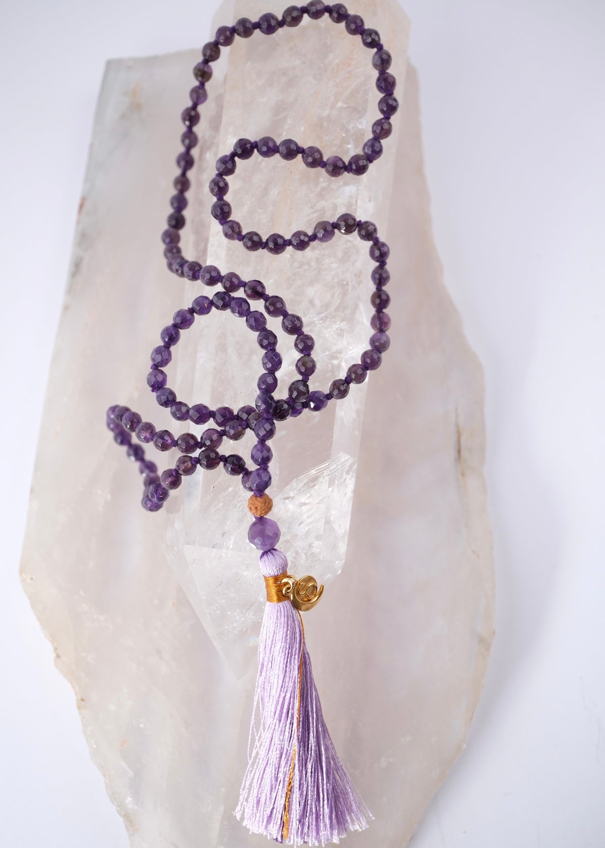 SANTOSHA Spirituality &amp; Contentment | Faceted Amethyst Mala