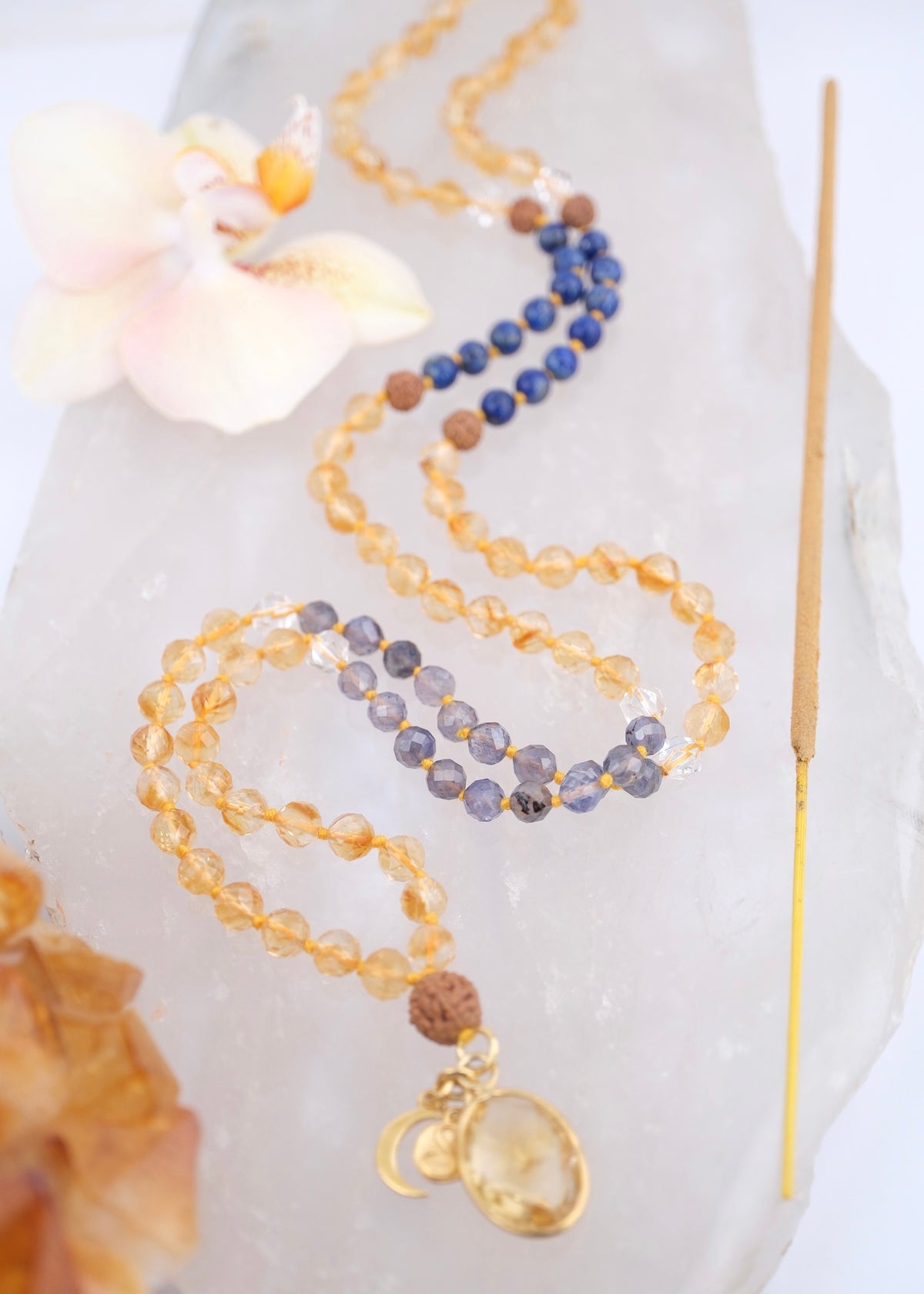 KARMA SIDDHI Success &amp; The Accomplishment of Purposeful Action Mala | Citrine, Iolite, Lapis, Herkimer, Rudraksha