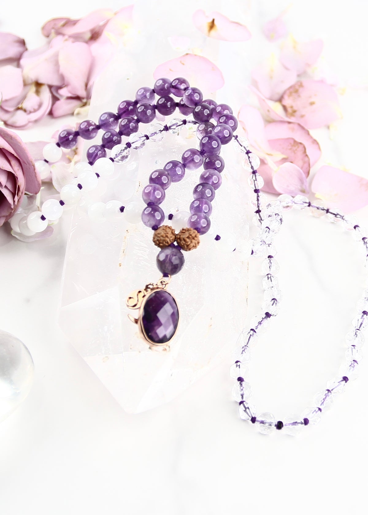 DIVYA Mala | Aura Cleansing with Amethyst, Moonstone, Himalaya Quartz