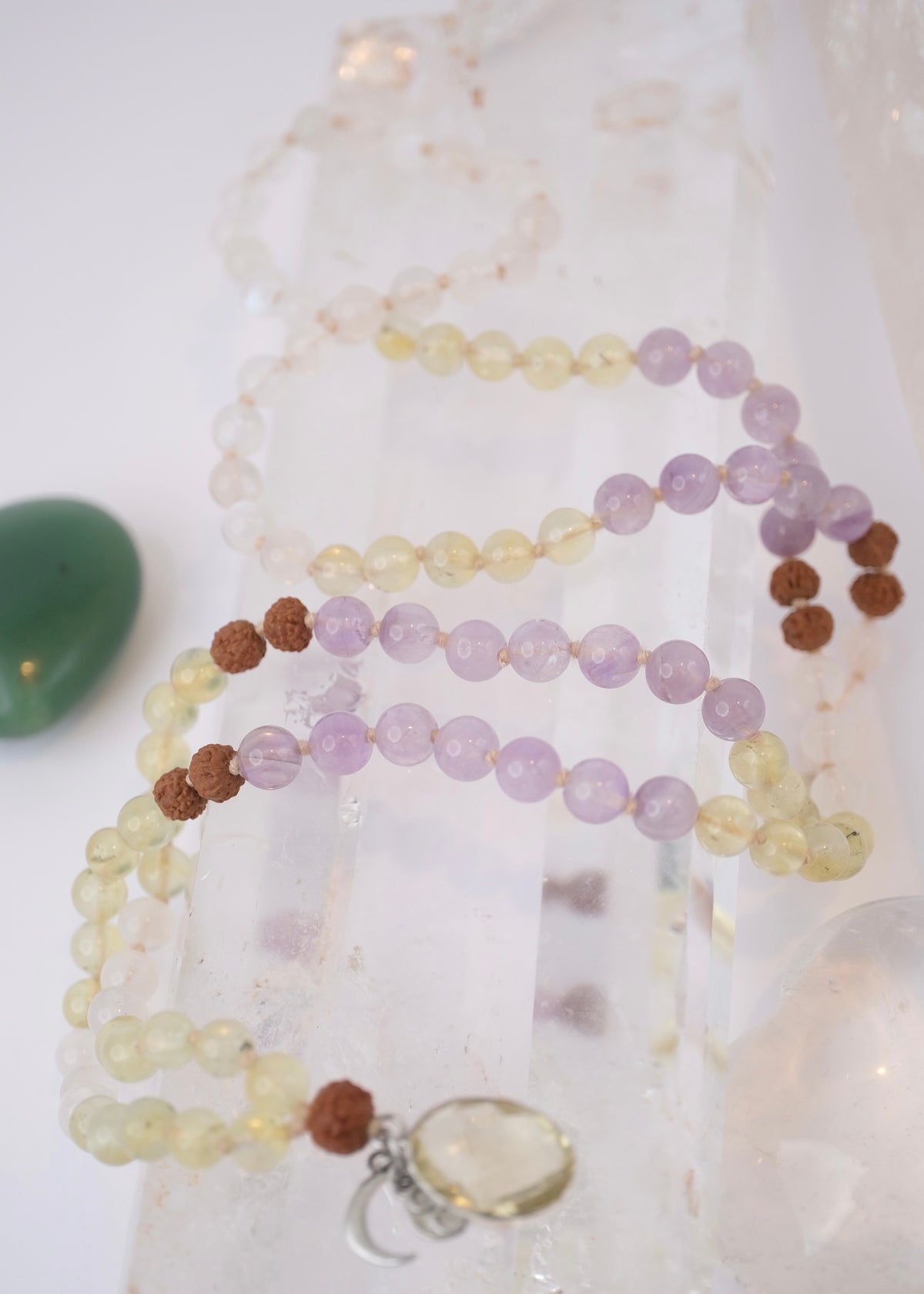 JOY Mala | Lemon & Lavender Quartz, Moonstone & Rudraksha