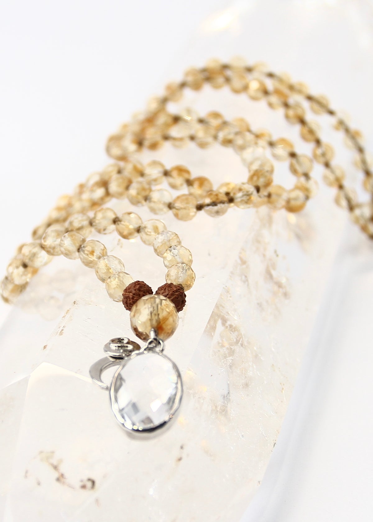 KUBER Divine Treasure Mala | Faceted Citrine, Himalayan Quartz Pendant