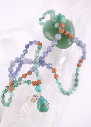 ABHYUDAYA 'The Mala of Destined Success' | Turquoise, Emerald, Tazanite, Iolite and Rudraksha