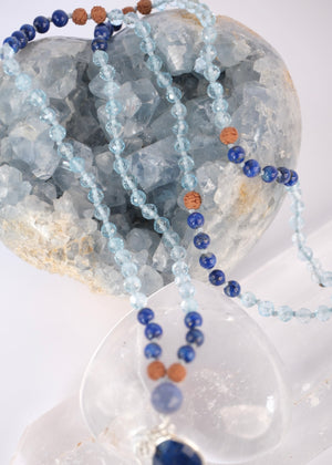 Archangel Raphael 'The Mala of Truth and Radiant Expression' | Topaz, Lapis Lazuli, Iolite, Rudraksha